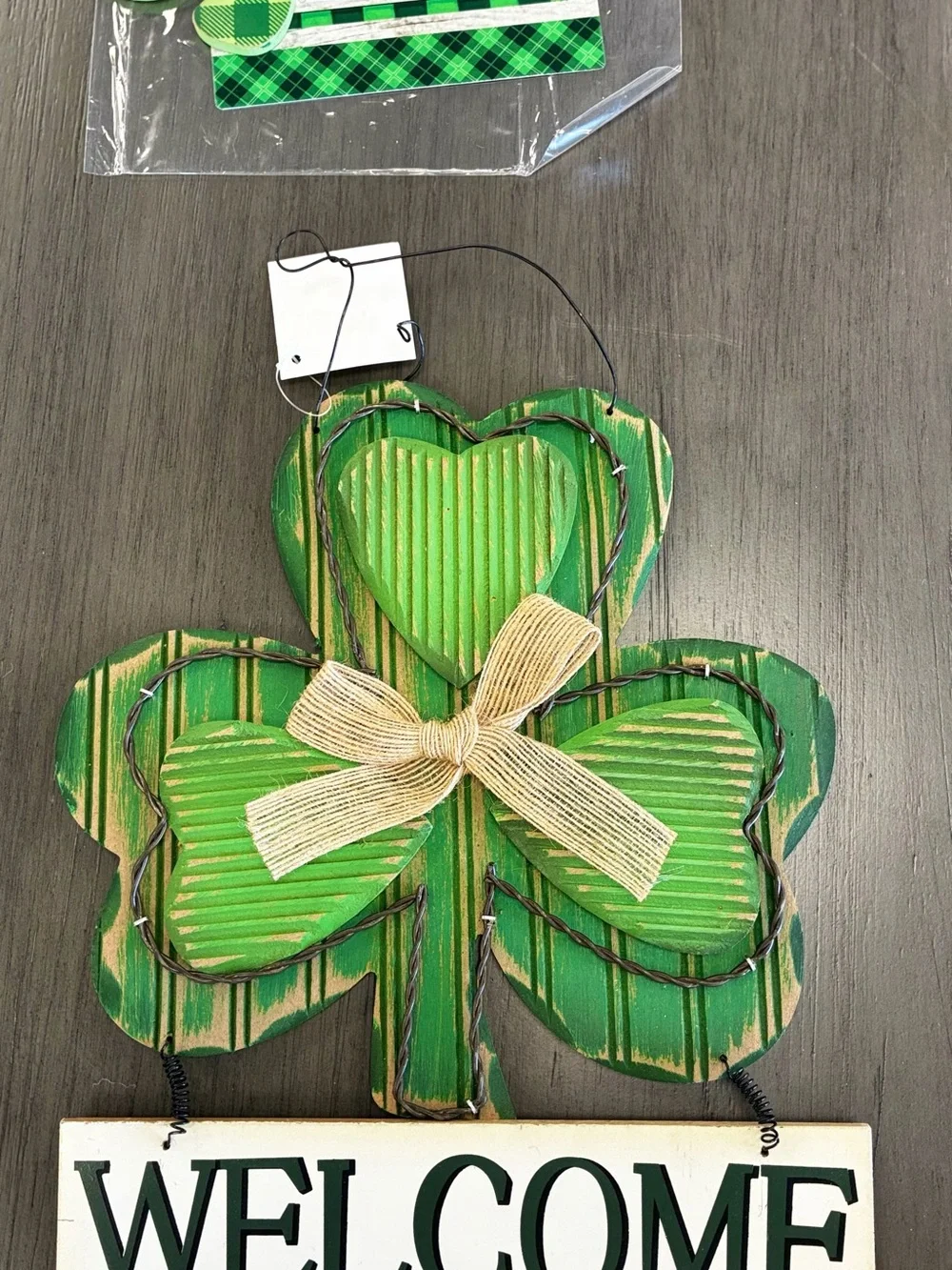 Assorted St. Patrick's Green Shamrock Welcome Sign and home decoration accents